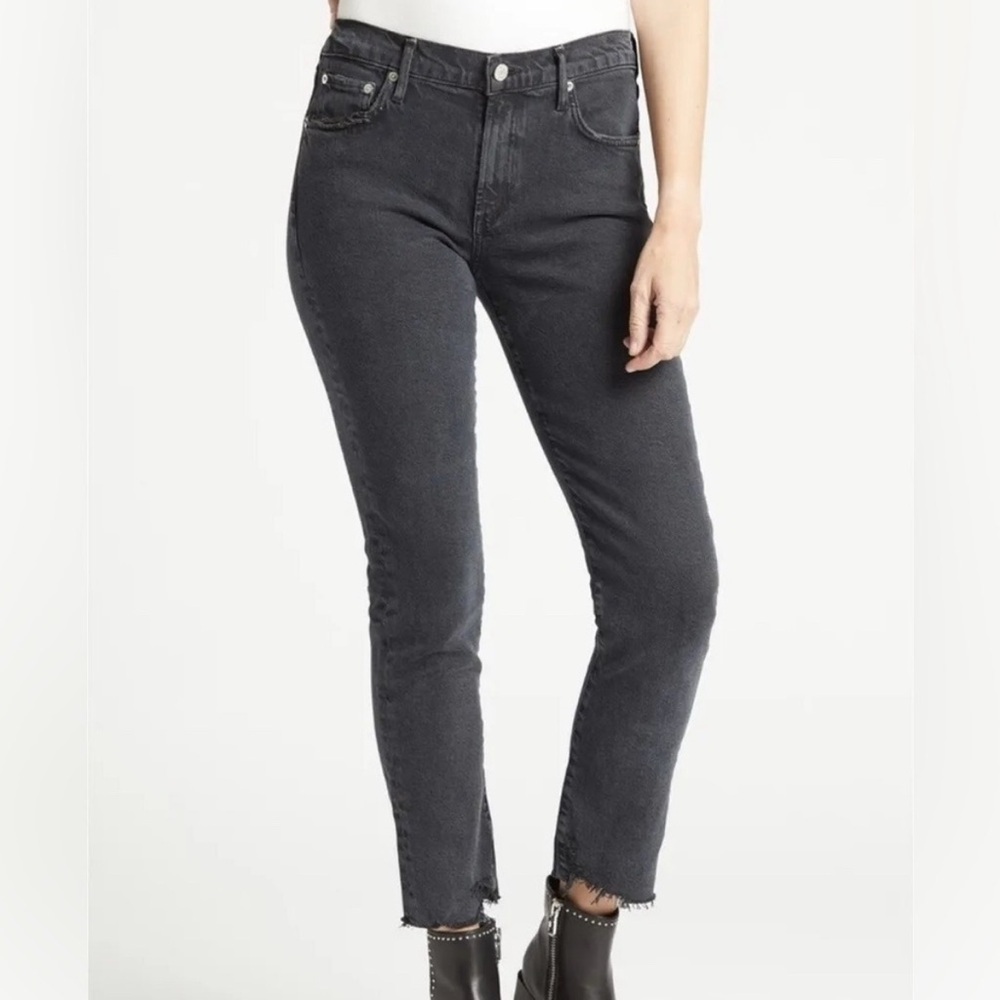 AGOLDE Toni raw Hem Slim Straight Mid Rise Jean Feral Black 30